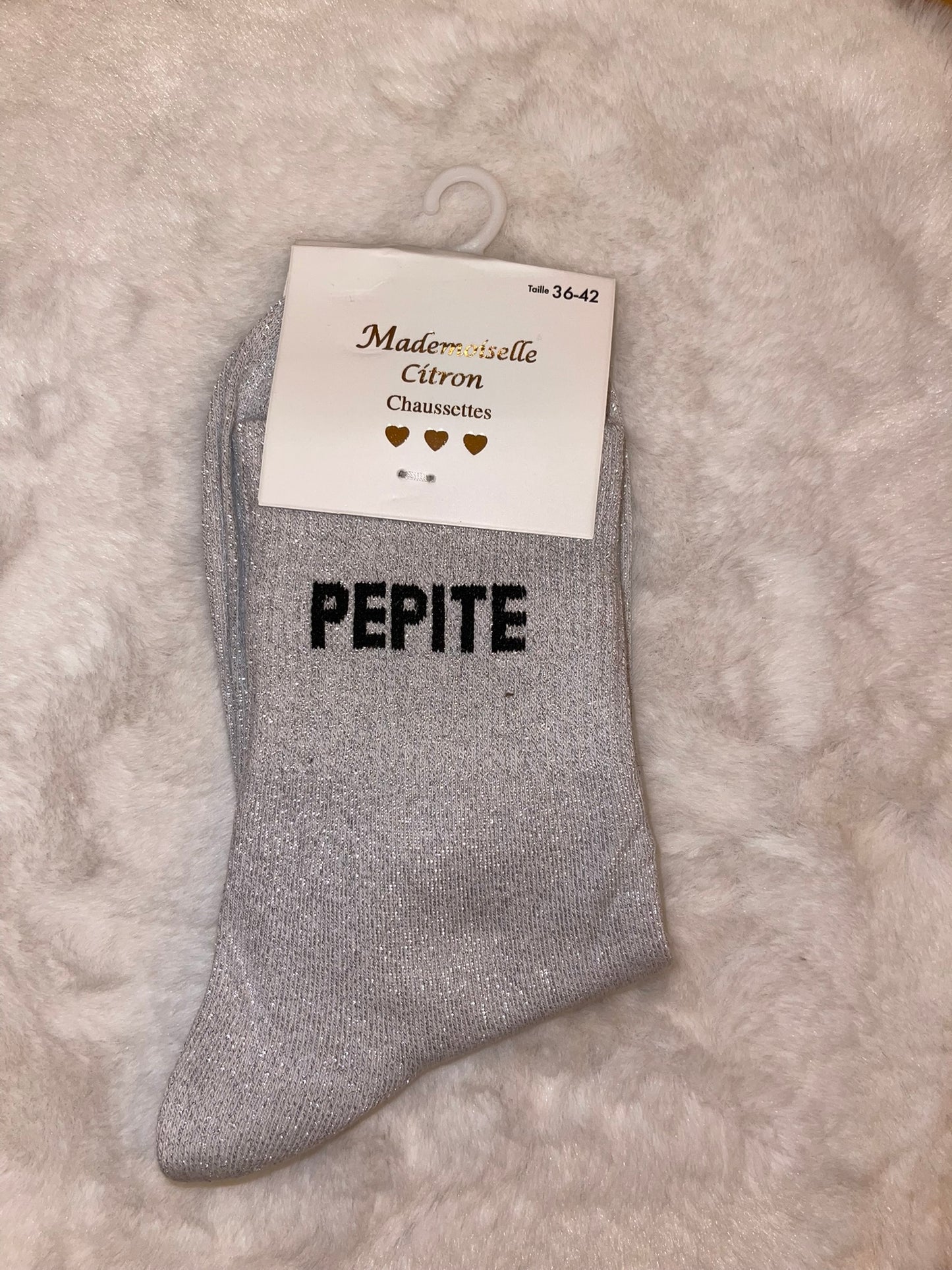✨ Chaussettes Pailletées "Pépite" Blanc Argenté - Taille 36/42 ✨
