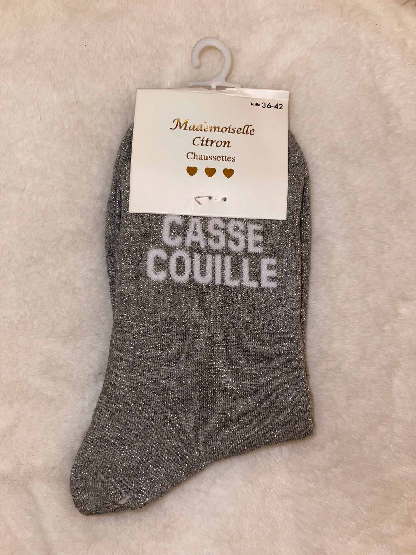 ✨ Chaussettes Pailletées "Casse Couille" Gris - Taille 36/42 ✨