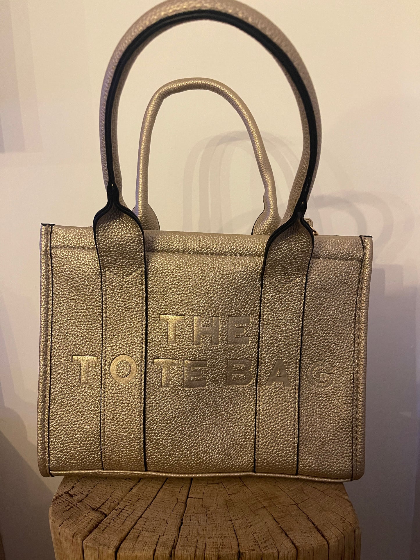 The Tote Bag - Sac à Main Beige Doré Simili Cuir avec Bandoulière