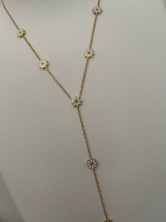 Collier Y doré avec jolie marguerites