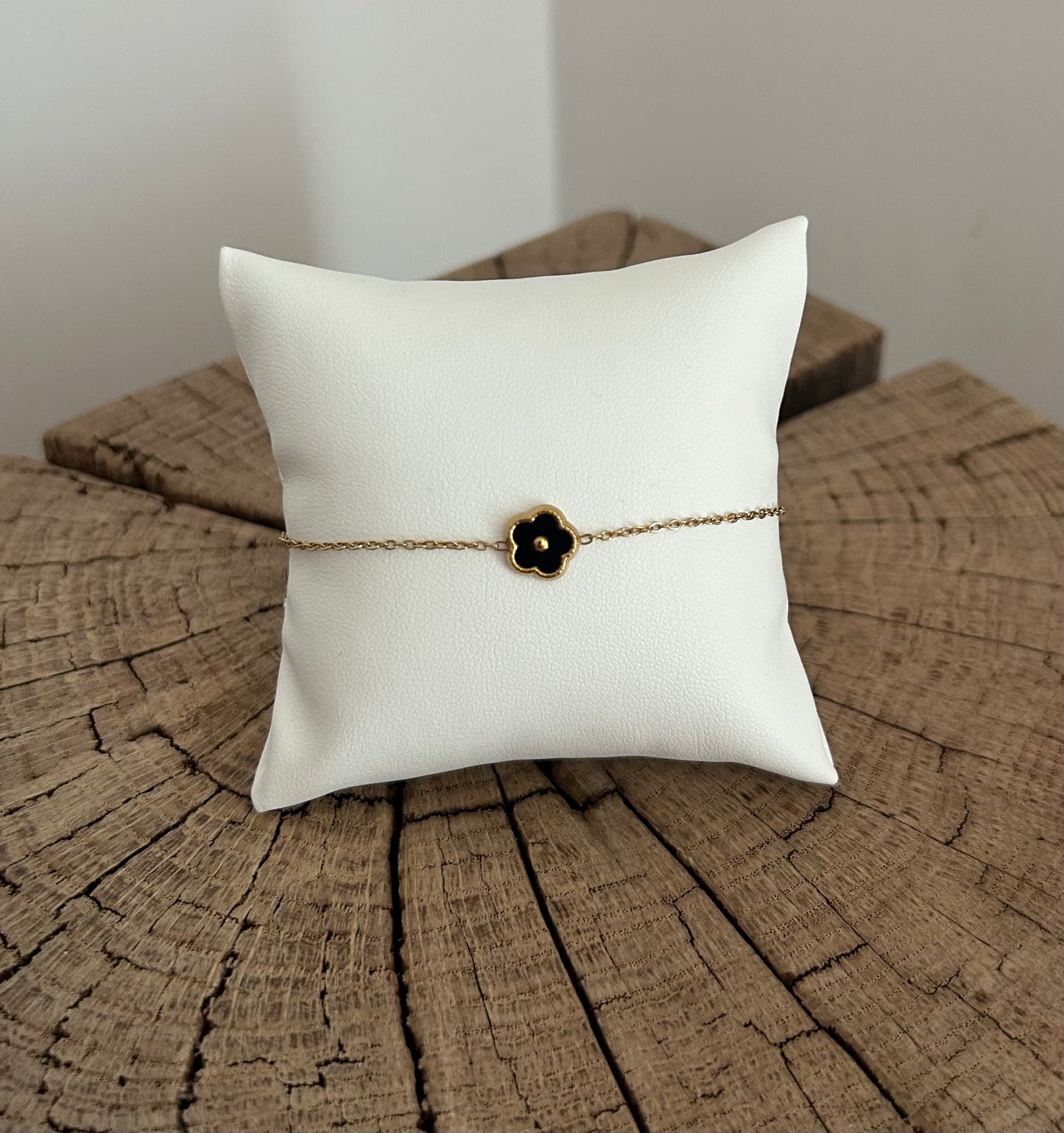 Ensemble collier et bracelet fleurs noir et doré