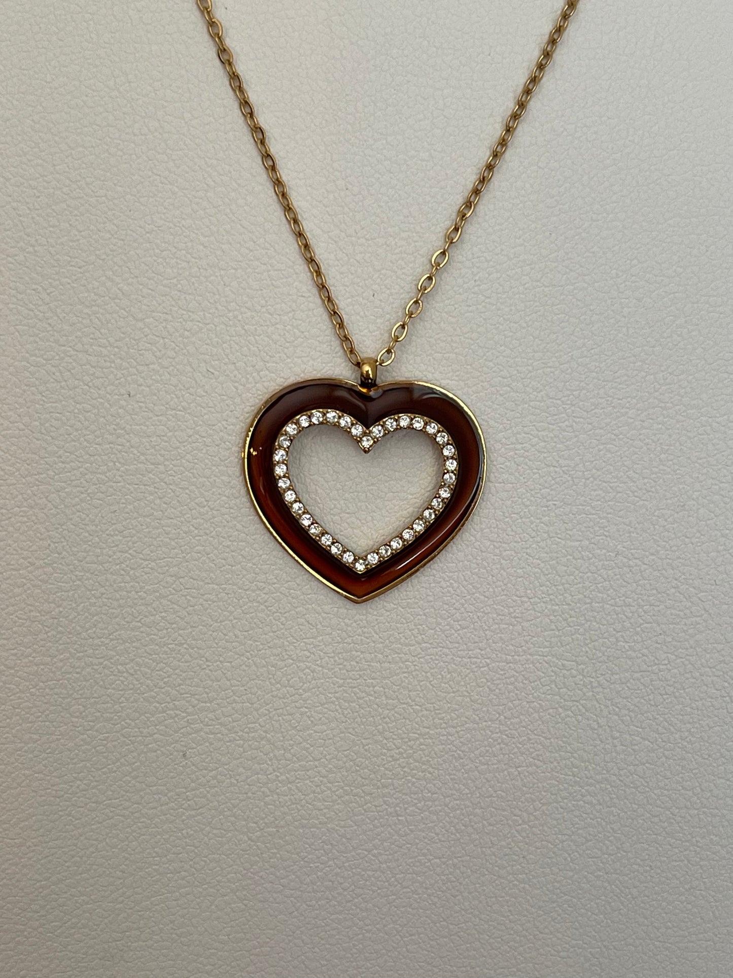 💛 Collier cœur résine ambre et strass - Acier inoxydable doré