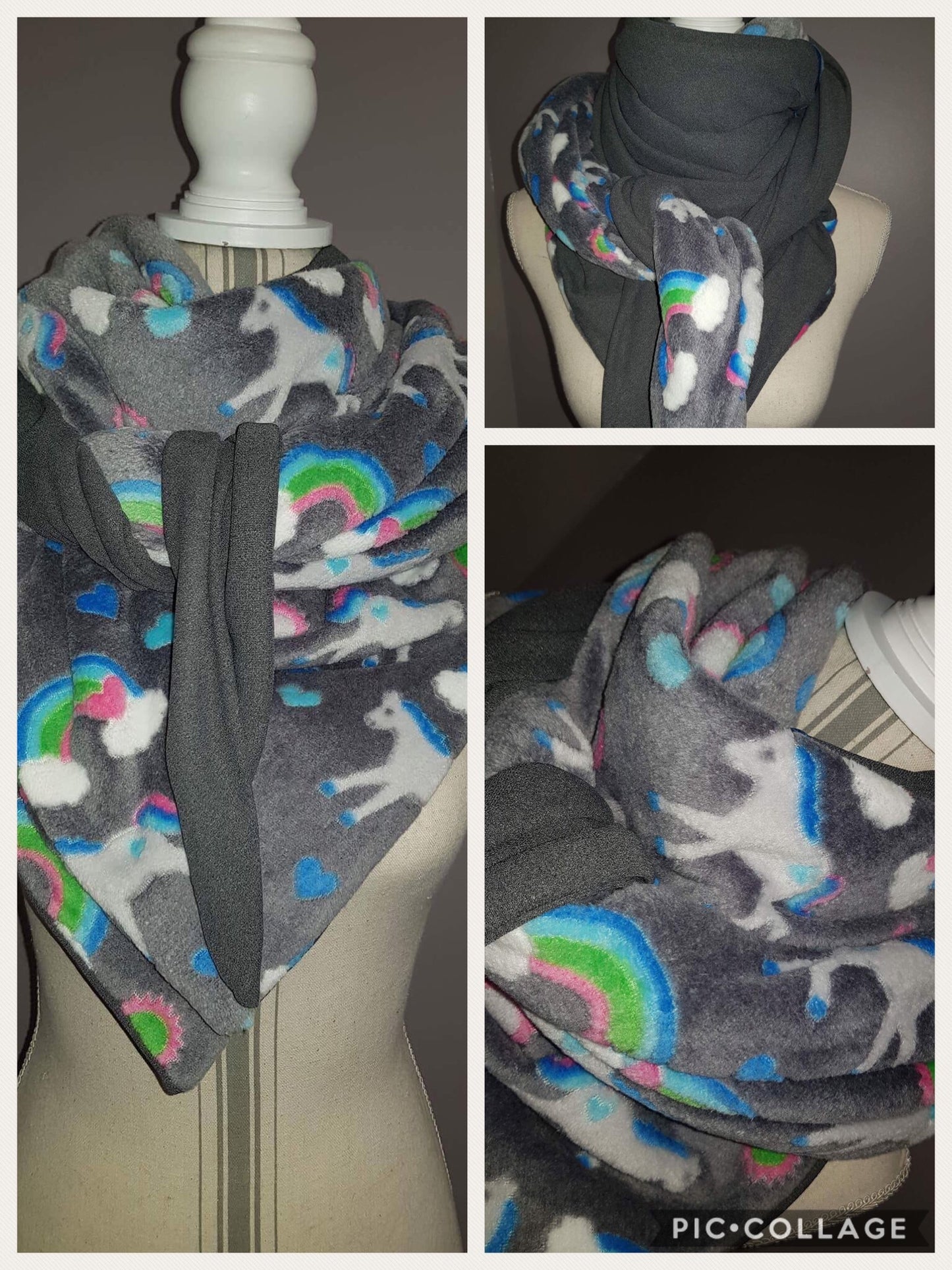 Foulard Réversible Polaire Motif Licornes - Modèle Unique Fait Main