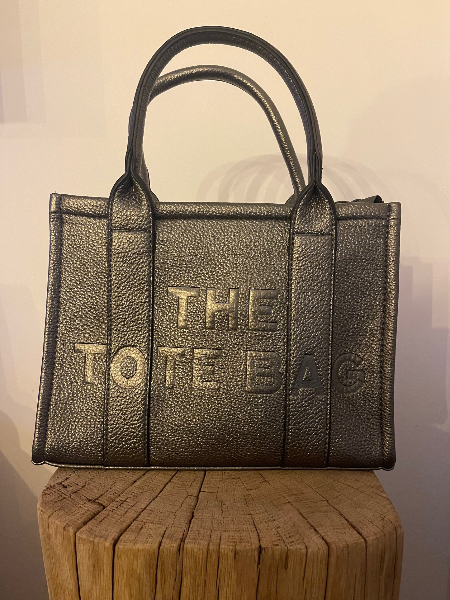 The Tote Bag - Sac à Main Gris Foncé Argenté Simili Cuir avec Bandoulière