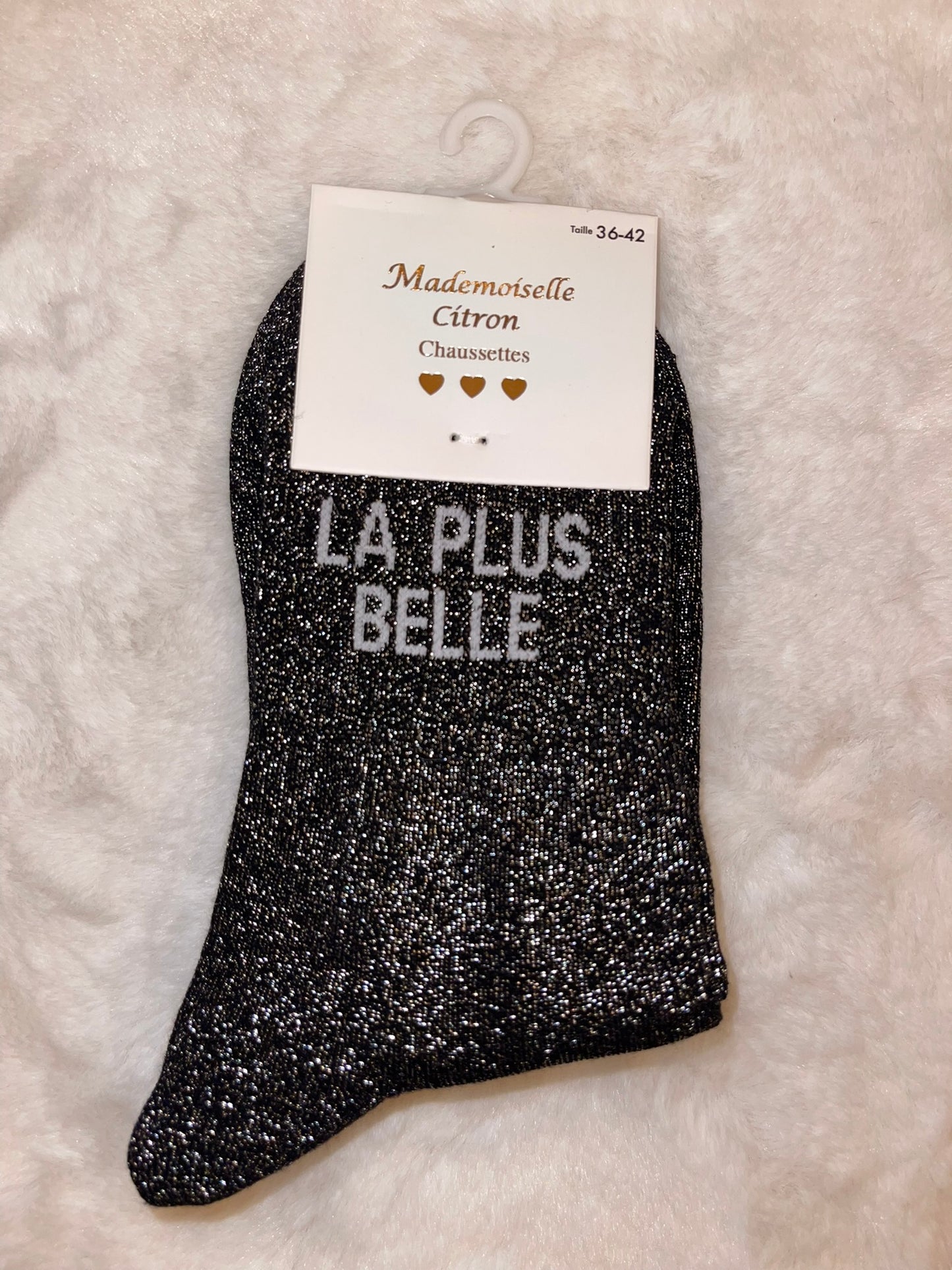 ✨ Chaussettes Pailletées "La Plus Belle" Noir - Taille 36/42 ✨