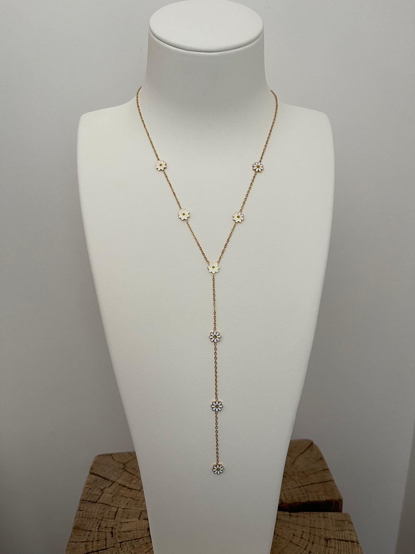 Collier Y doré avec jolie marguerites