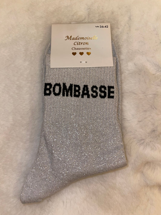 ✨ Chaussettes Pailletées "Bombasse" Blanc Argenté - Taille 36/42 ✨