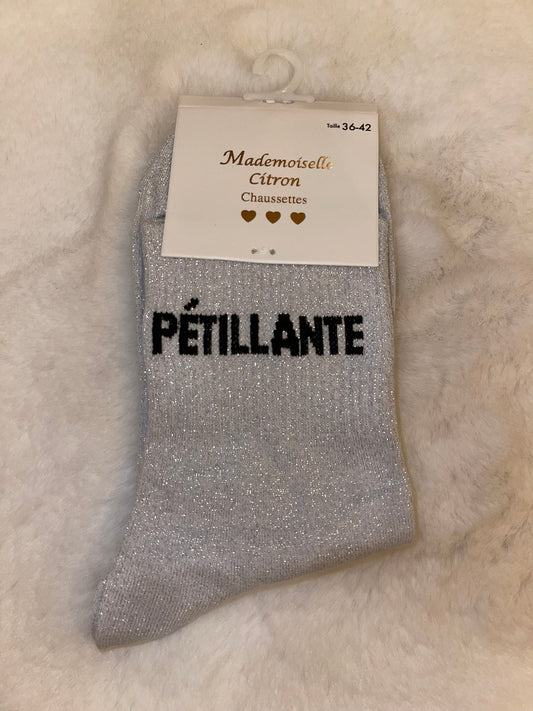 ✨ Chaussettes Pailletées "Pétillante" Blanc Argenté - Taille 36/42 ✨
