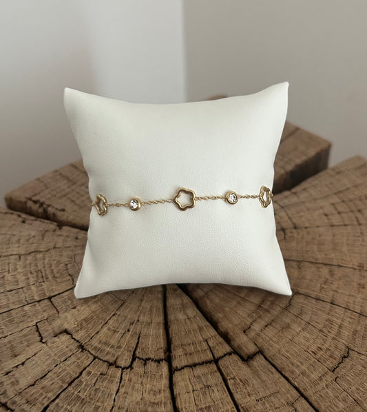 Bracelet doré fleurs et brillants