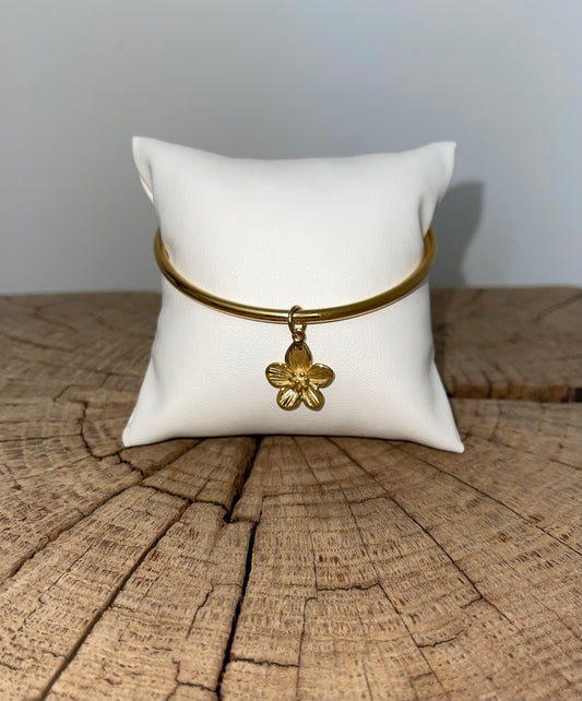 Bracelet Jonc doré fleur - Bijou élégant en acier inoxydable