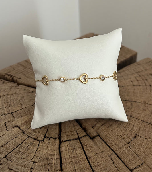 Bracelet doré coeurs et brillants