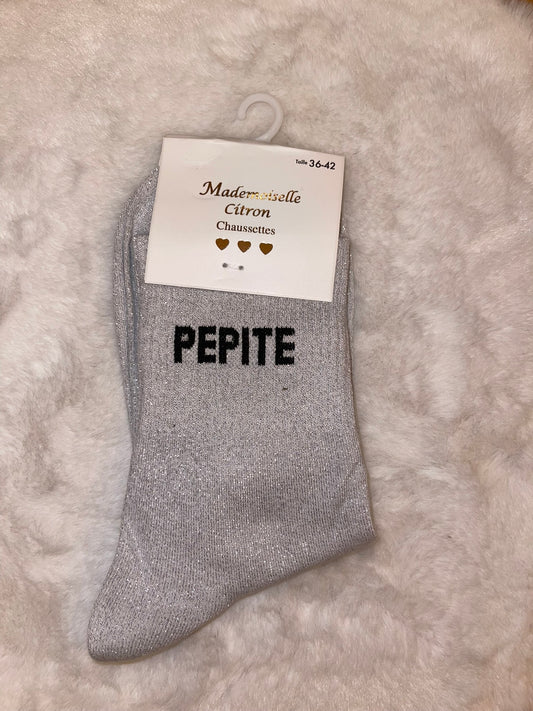 ✨ Chaussettes Pailletées "Pépite" Blanc Argenté - Taille 36/42 ✨