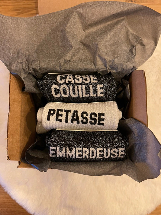 🎁 Box Cadeau - 3 Paires de Chaussettes à Messages ✨