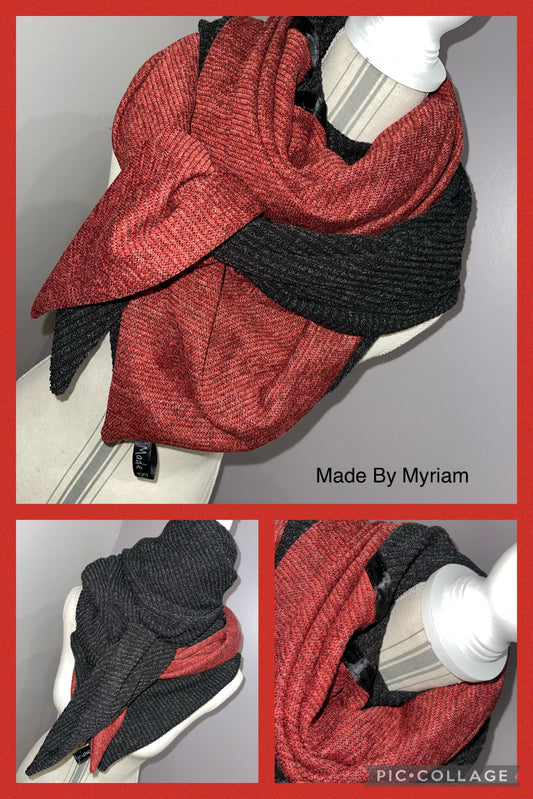 Foulard Réversible Tricot Anthracite et Bordeaux - Modèle Unique Fait Main