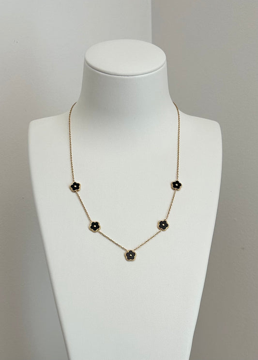 Ensemble collier et bracelet fleurs noir et doré
