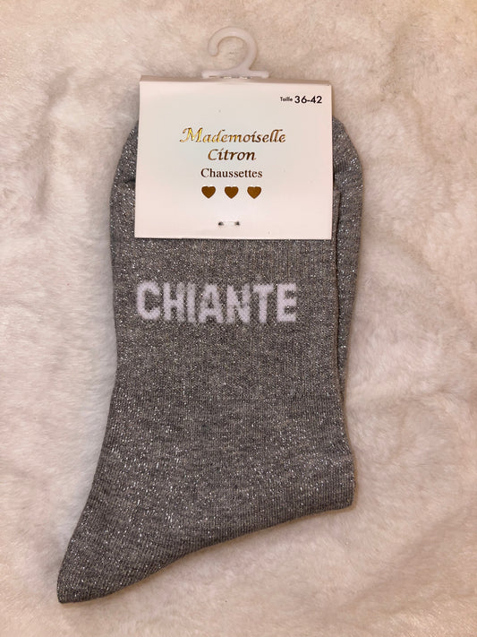 ✨ Chaussettes Pailletées "Chiante" Gris - Taille 36/42 ✨