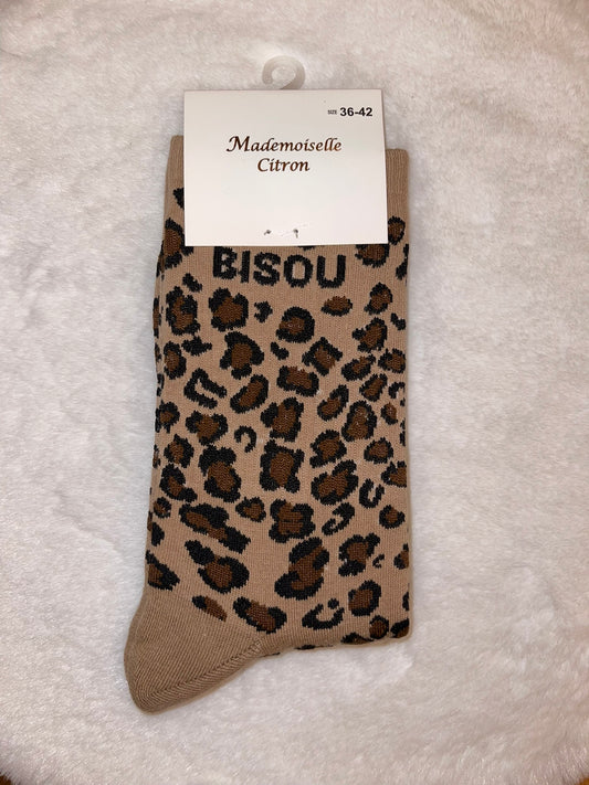 🐆 Chaussettes léopard brun "Bisous"