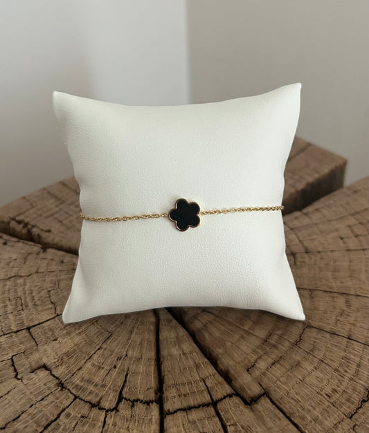Ensemble collier et bracelet doré et fleurs noir