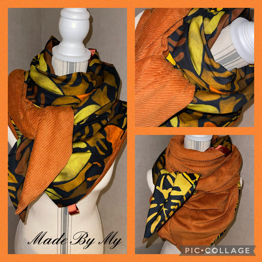 Foulard Réversible Velours et Coton Imprimé - Modèle Unique Fait Main