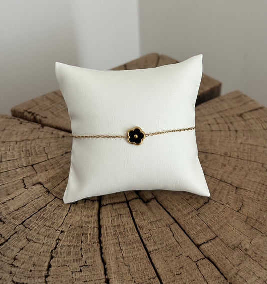 Ensemble collier et bracelet fleurs noir et doré