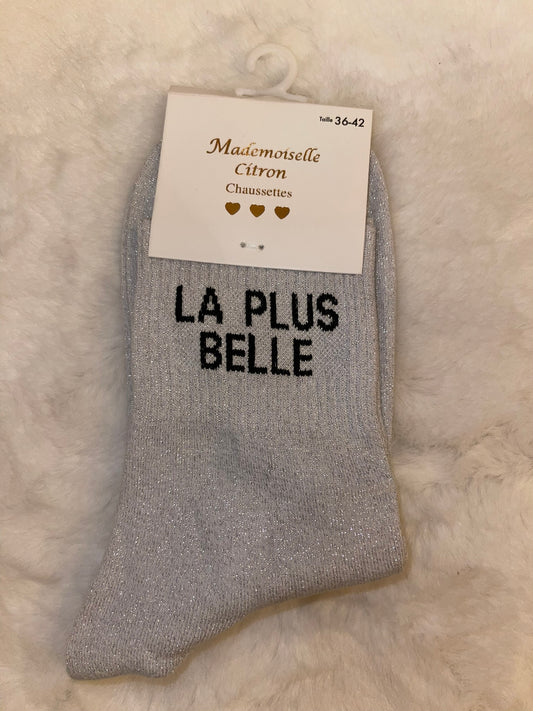 ✨ Chaussettes Pailletées "La Plus Belle" Blanc Argenté - Taille 36/42 ✨