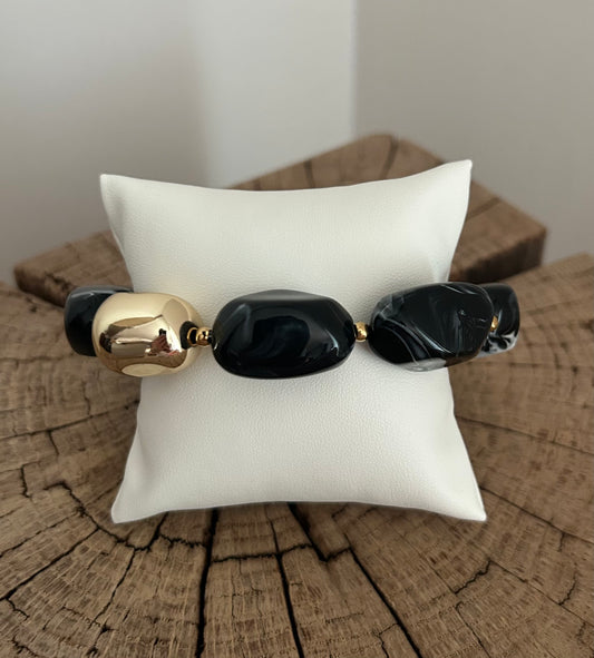 Bracelet tendance résine Noir marbré