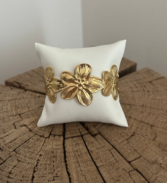 Bracelet manchette fleur doré