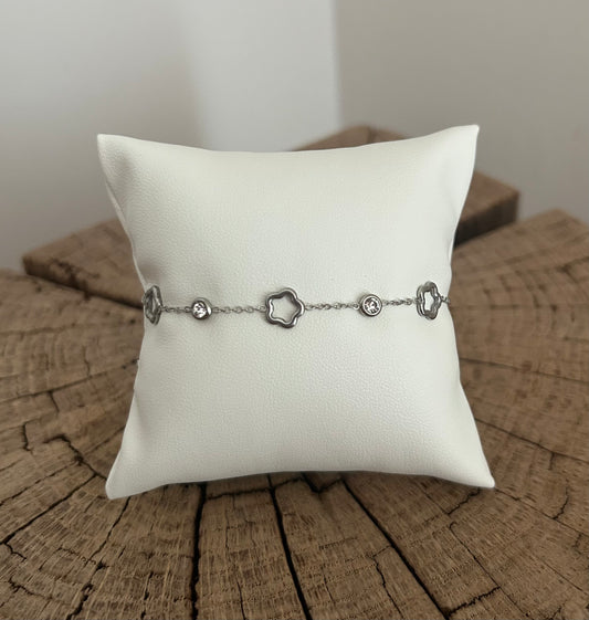 Bracelet argenté fleur et brillant