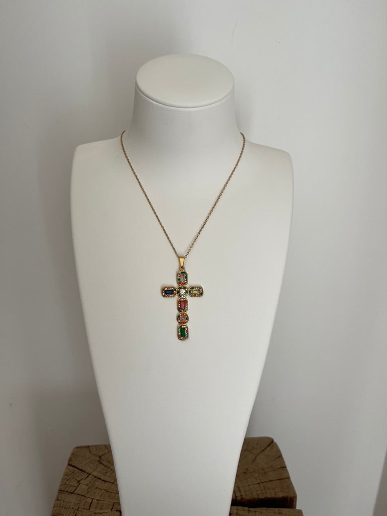 ✨ Collier croix à brillants multicolor - Acier inoxydable