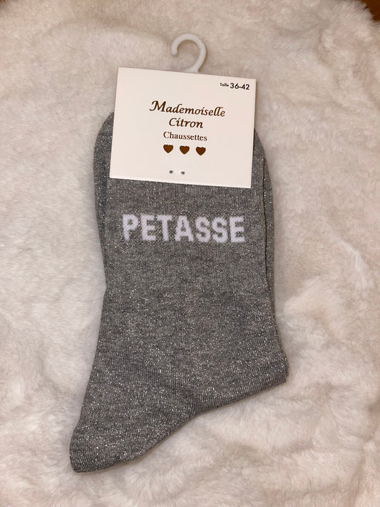 ✨ Chaussettes Pailletées "Pétasse" Gris Argenté - Taille 36/42 ✨