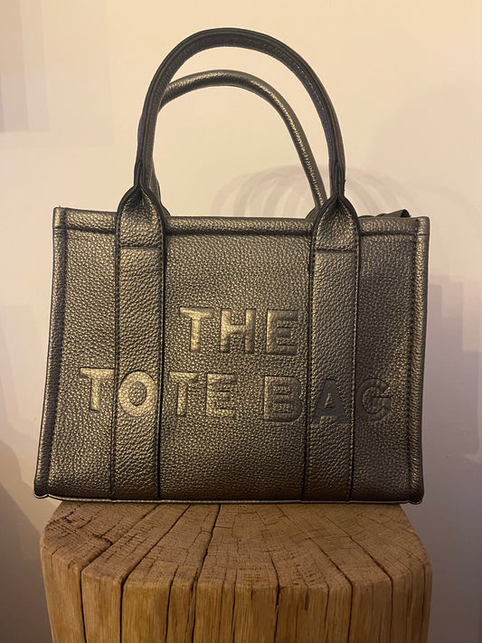 The Tote Bag - Sac à Main Gris Foncé Argenté Simili Cuir avec Bandoulière