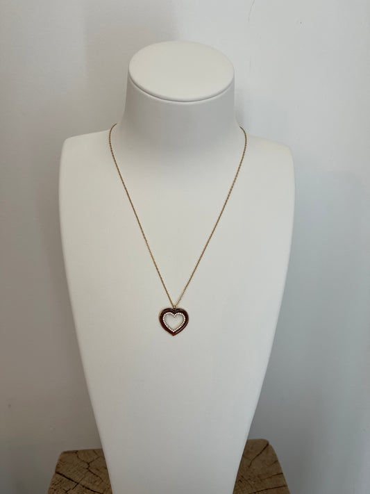 💛 Collier cœur résine ambre et strass - Acier inoxydable doré