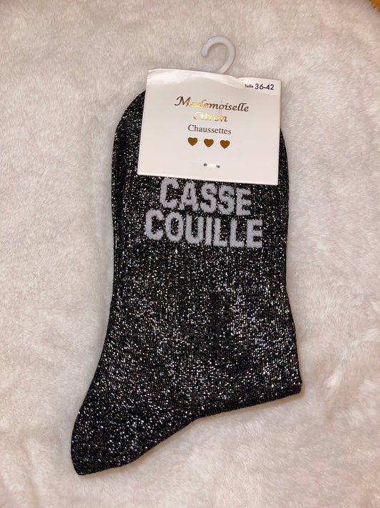 ✨ Chaussettes Pailletées "Casse Couille" Noir - Taille 36/42 ✨