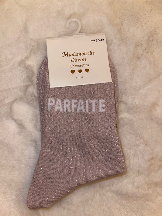 ✨ Chaussettes Pailletées "Parfaite" Rose Clair - Taille 36/42 ✨