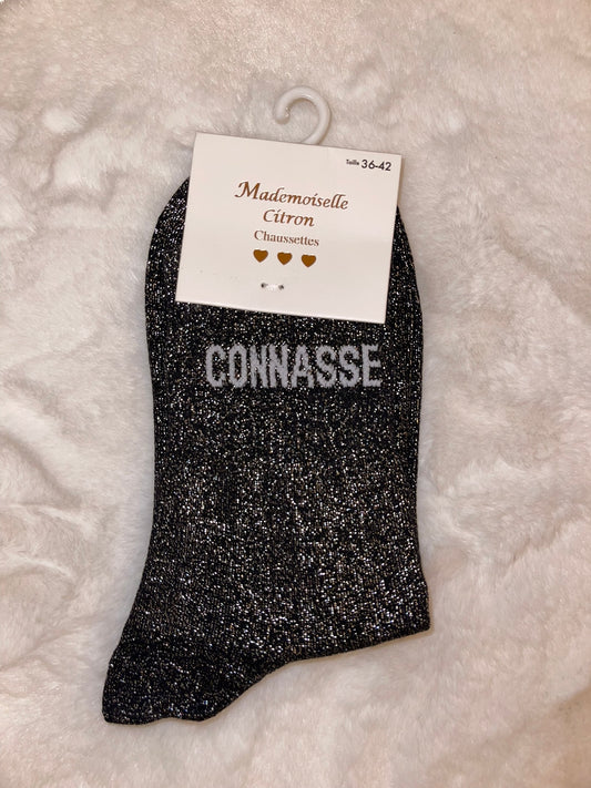 ✨ Chaussettes Pailletées "Connasse" Noir - Taille 36/42 ✨