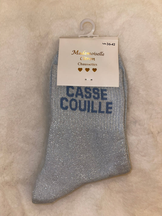 ✨ Chaussettes Pailletées "Casse Couille" Bleu Clair - Taille 36/42 ✨